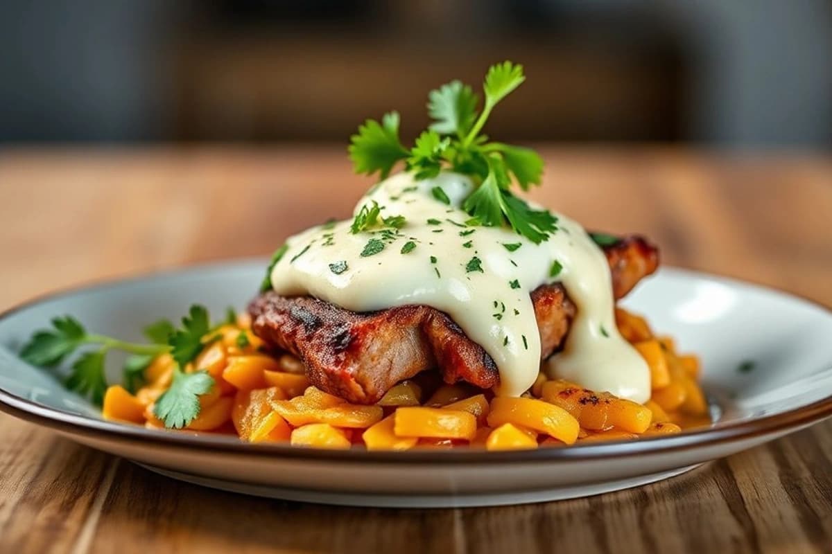 Tikka de cordero con especias de India y cremosa salsa de yogur y cilantro