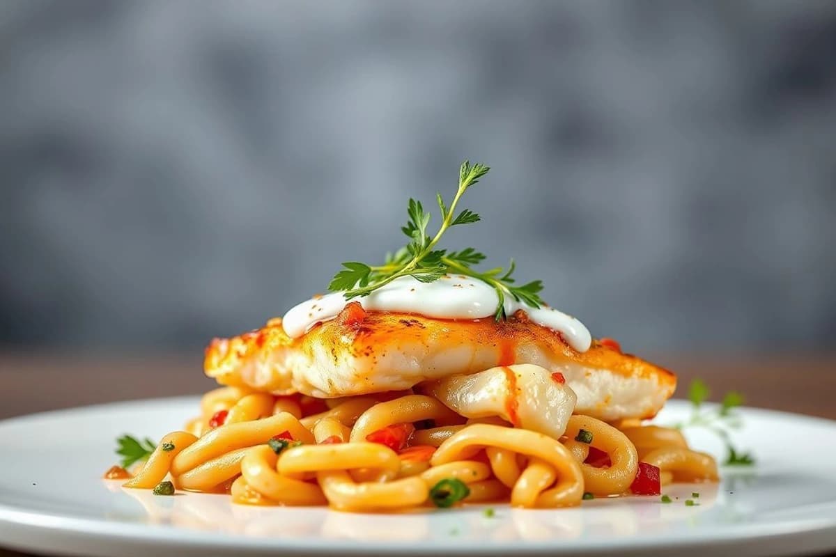 Tikka de Pescado Blanco Crujiente con Salsa de Yogur y Cebolla Picada