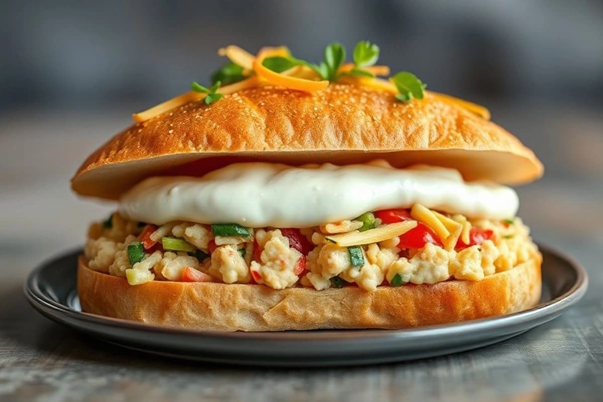 Torta de pan tumaca con crema de tomate y arroz de verduras