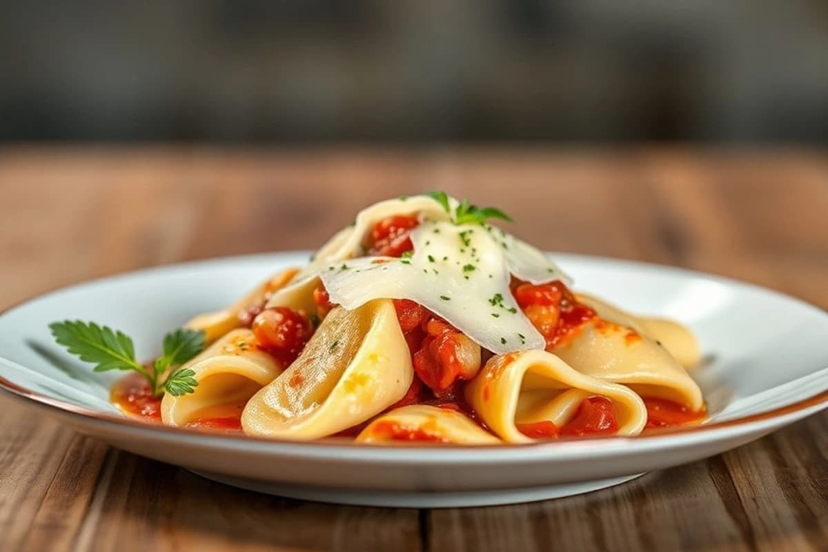 Tortellini de Ternera al Sout Vide con Salsa de Champiñones y Crema de Parmesano