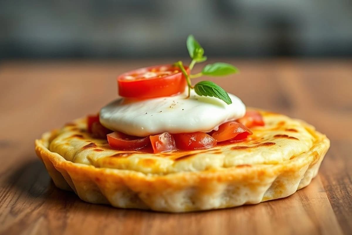 Tortilla de Ajo y Tomate con Espuma de Queso Feta y Hinojo Tostado