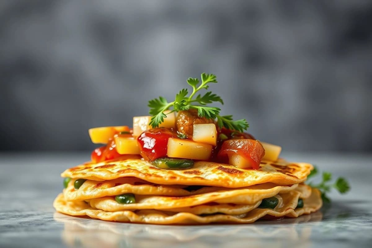 Tortilla de cerdo y verduras con salsa teriyaki glaseada