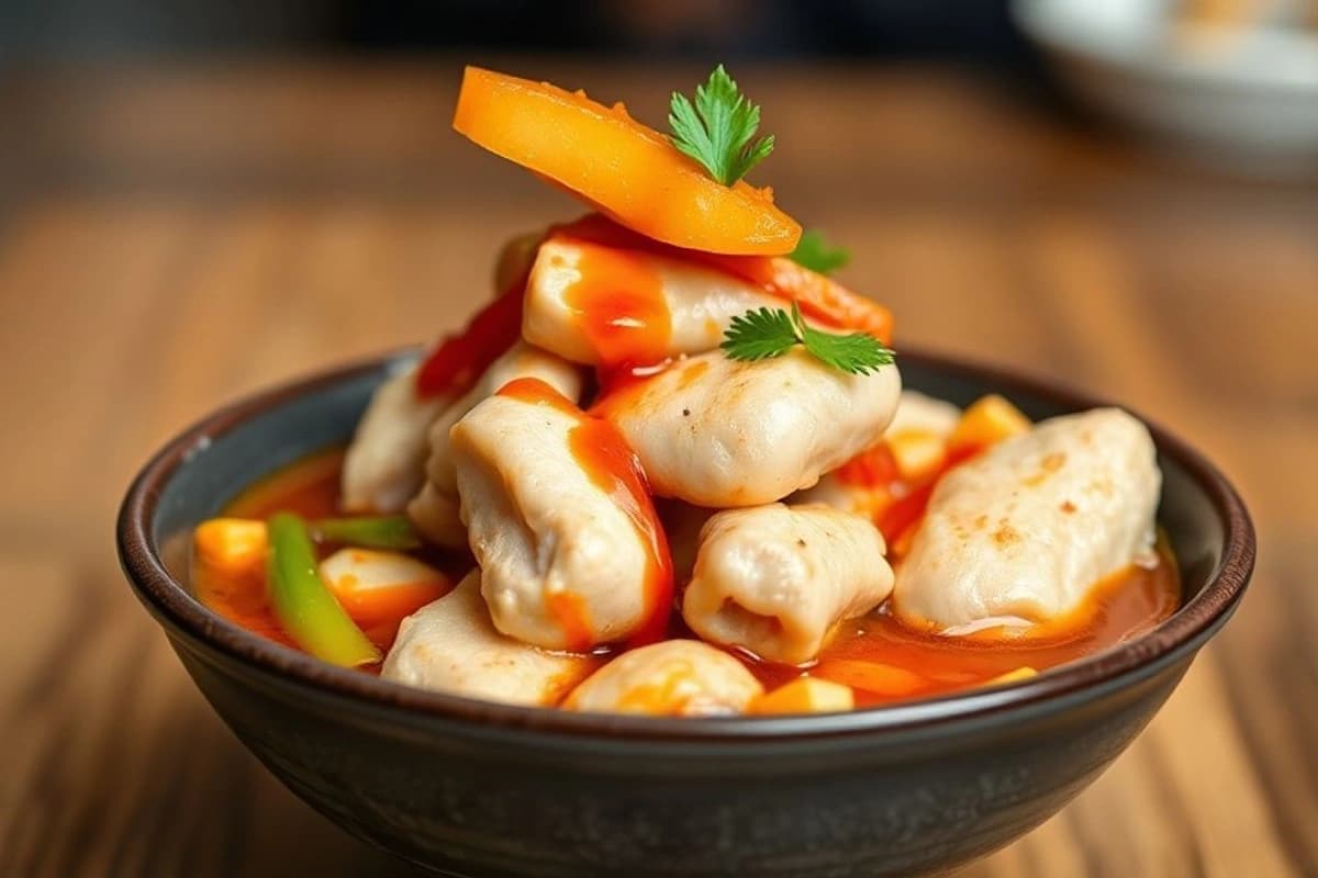 Tteokbokki de pollo con dejo de manzana y salsa gochujang: un toque coreano en cada bocado